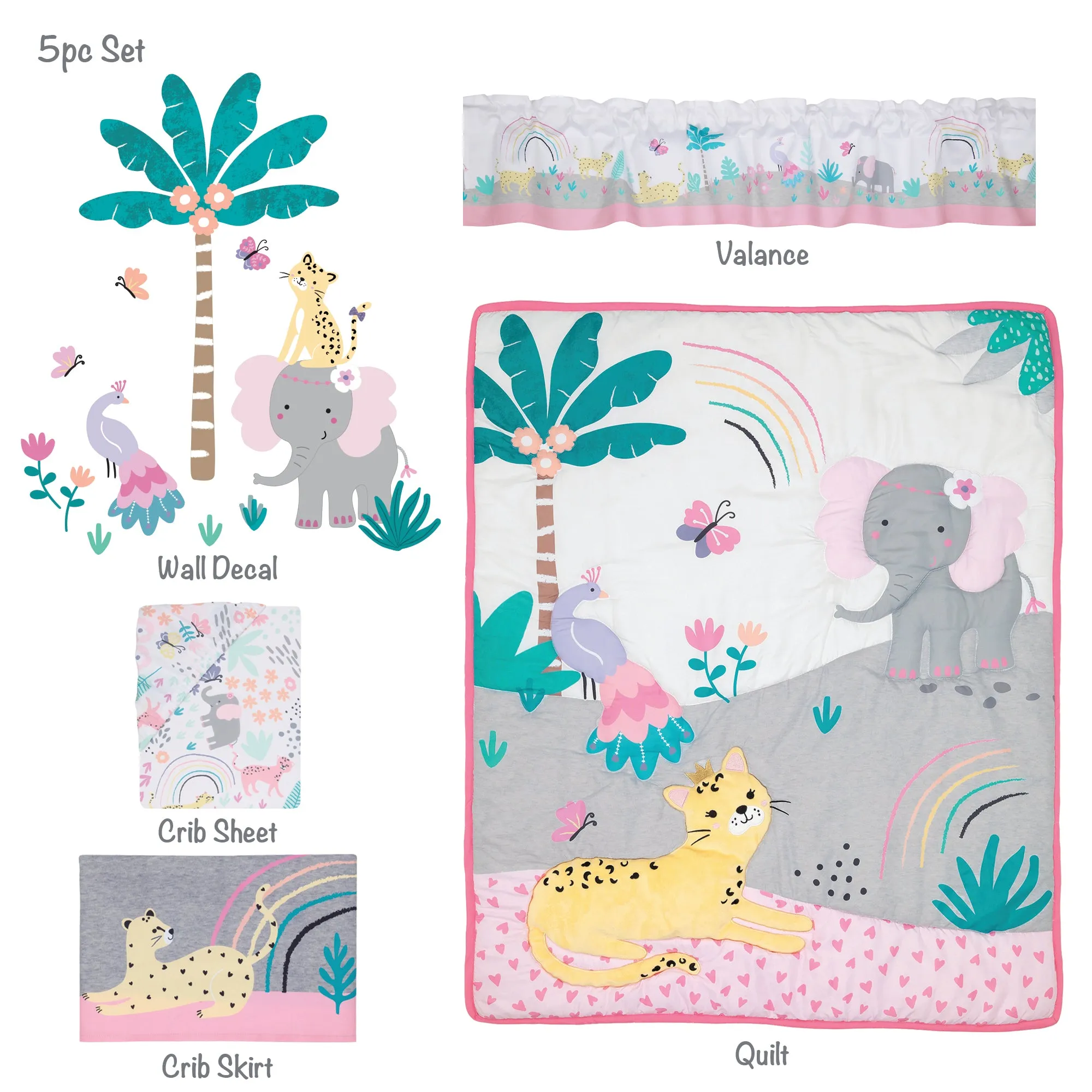 Rainbow Jungle 5-Piece Crib Bedding Set