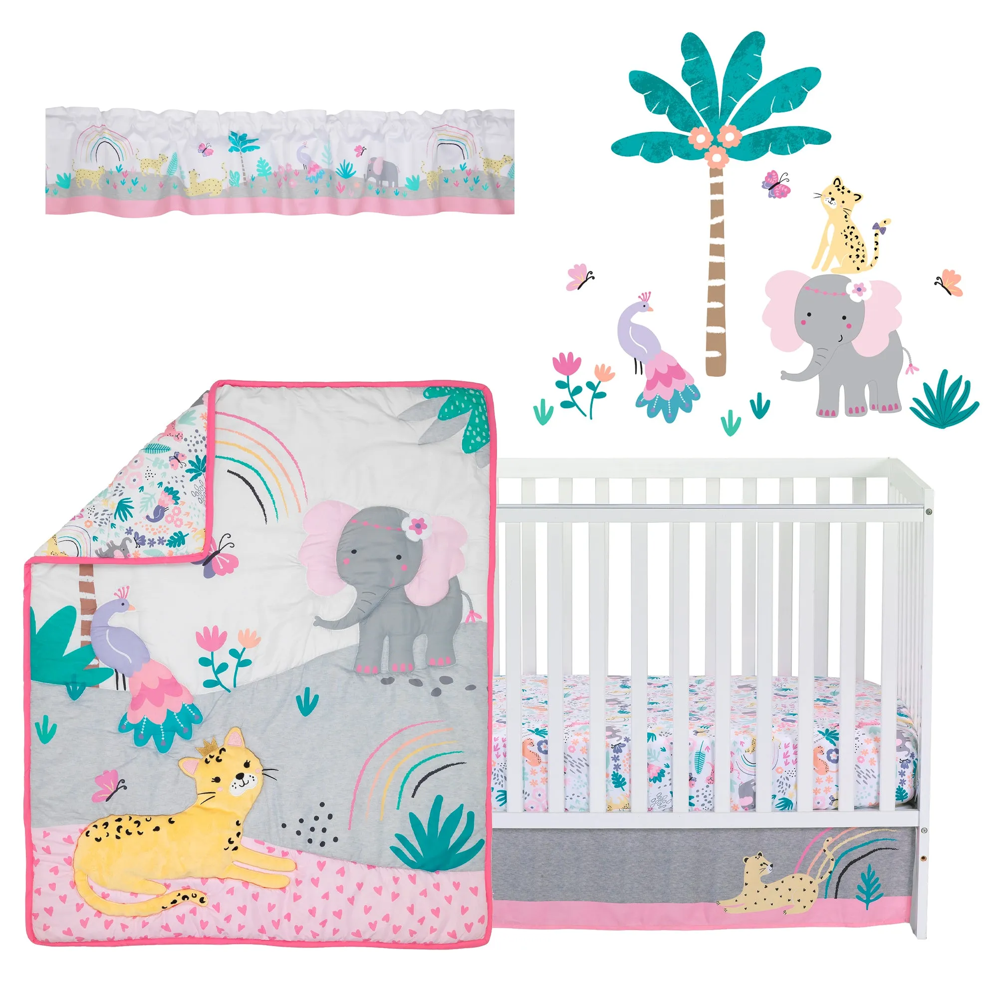 Rainbow Jungle 5-Piece Crib Bedding Set