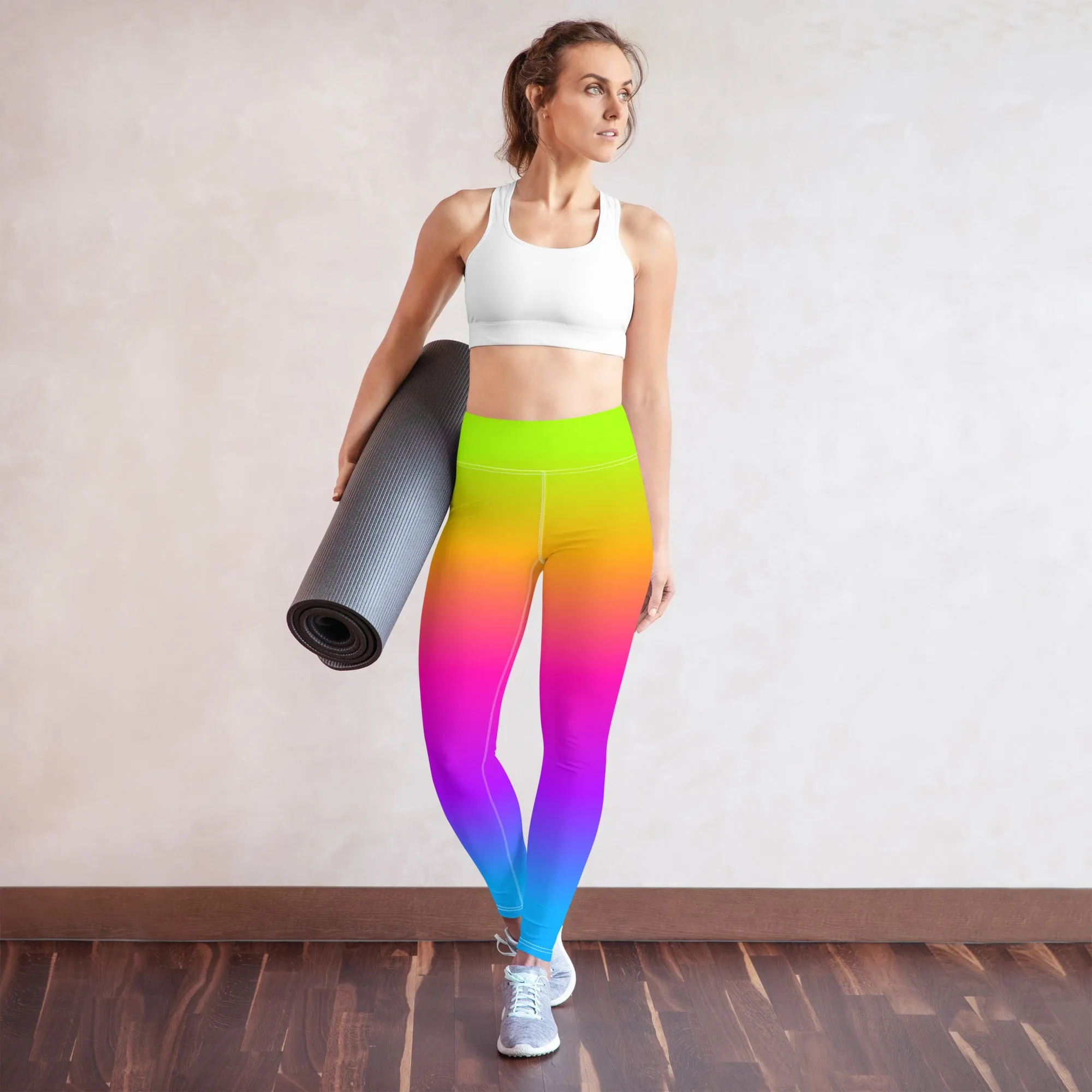 Rainbow Yoga Leggings Women, Tie Dye Gradient Ombre High Waisted Pants Pockets Cute Printed Workout Running Gym Designer Tights