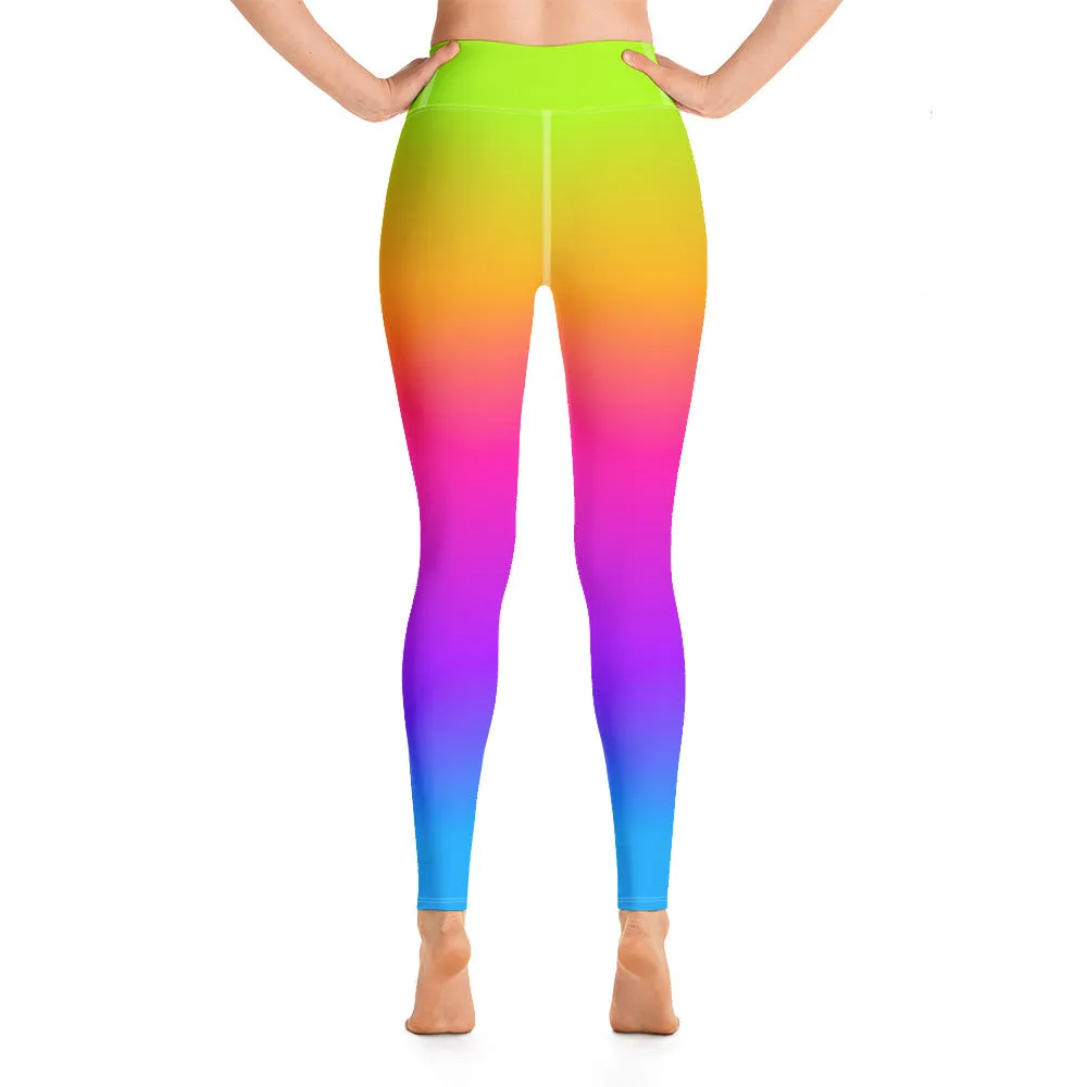 Rainbow Yoga Leggings Women, Tie Dye Gradient Ombre High Waisted Pants Pockets Cute Printed Workout Running Gym Designer Tights