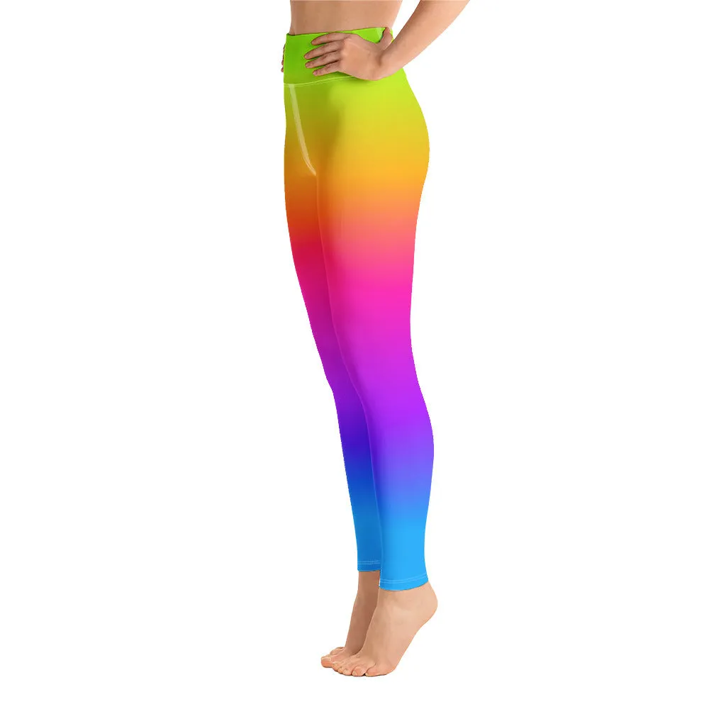 Rainbow Yoga Leggings Women, Tie Dye Gradient Ombre High Waisted Pants Pockets Cute Printed Workout Running Gym Designer Tights