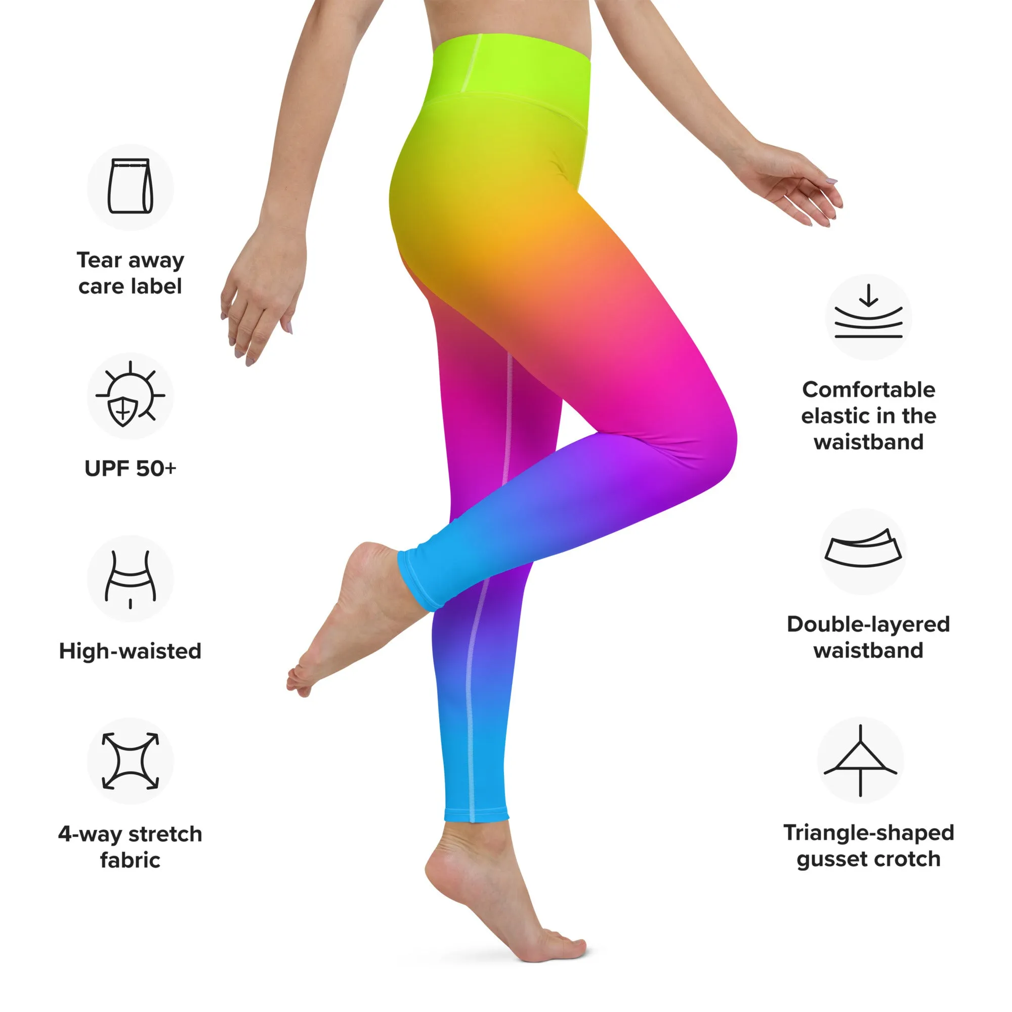 Rainbow Yoga Leggings Women, Tie Dye Gradient Ombre High Waisted Pants Pockets Cute Printed Workout Running Gym Designer Tights