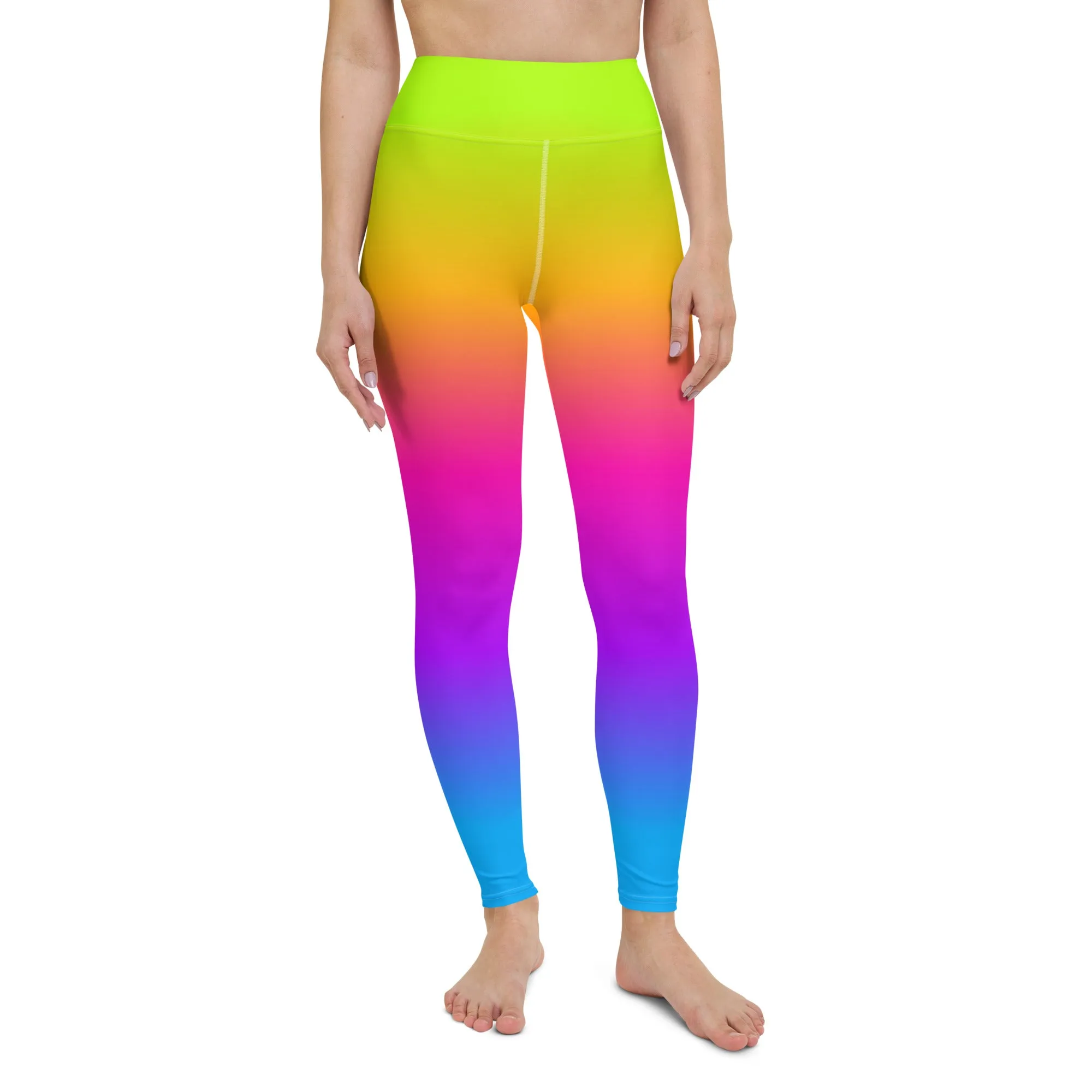 Rainbow Yoga Leggings Women, Tie Dye Gradient Ombre High Waisted Pants Pockets Cute Printed Workout Running Gym Designer Tights