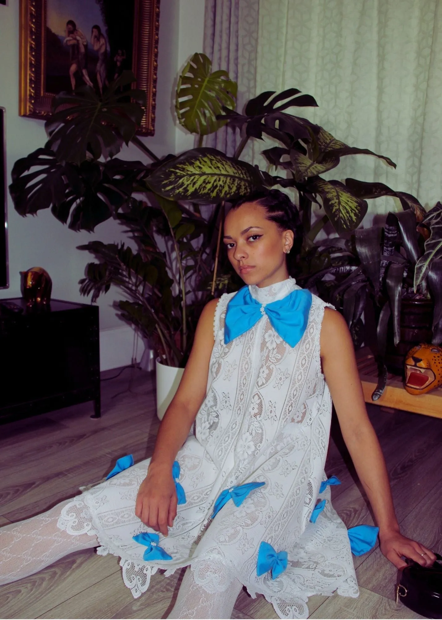 RENT Handcrafted Bow Lace Curtain Dress