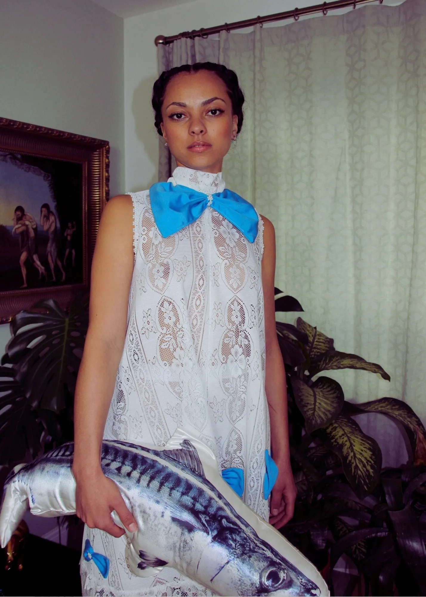RENT Handcrafted Bow Lace Curtain Dress