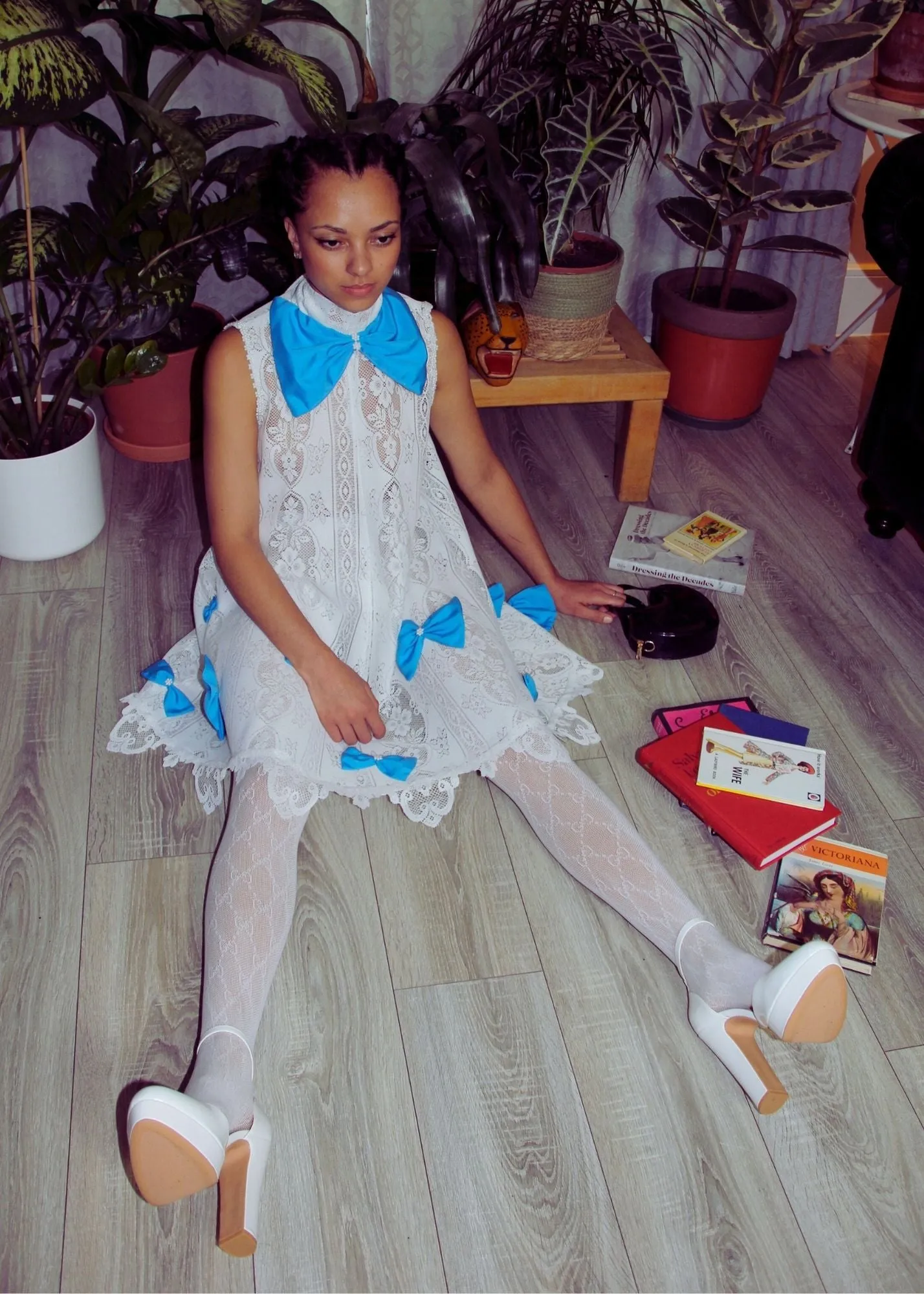 RENT Handcrafted Bow Lace Curtain Dress