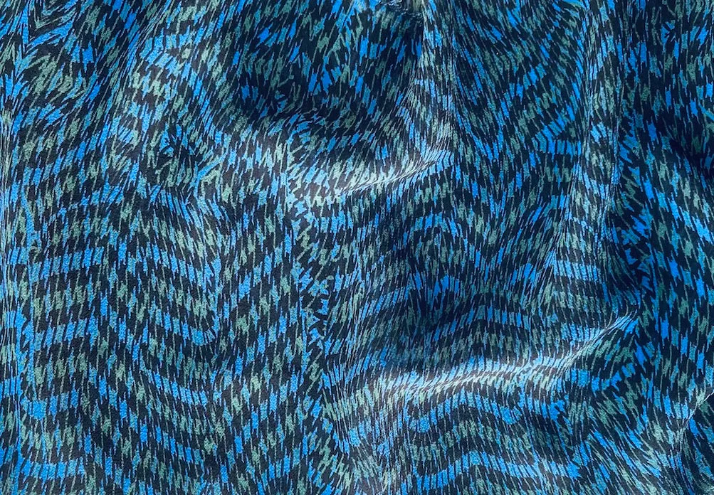 Semi-Sheer Pine, Marine & Black Puppy-Tooth Silk Georgette (Made in Italy)
