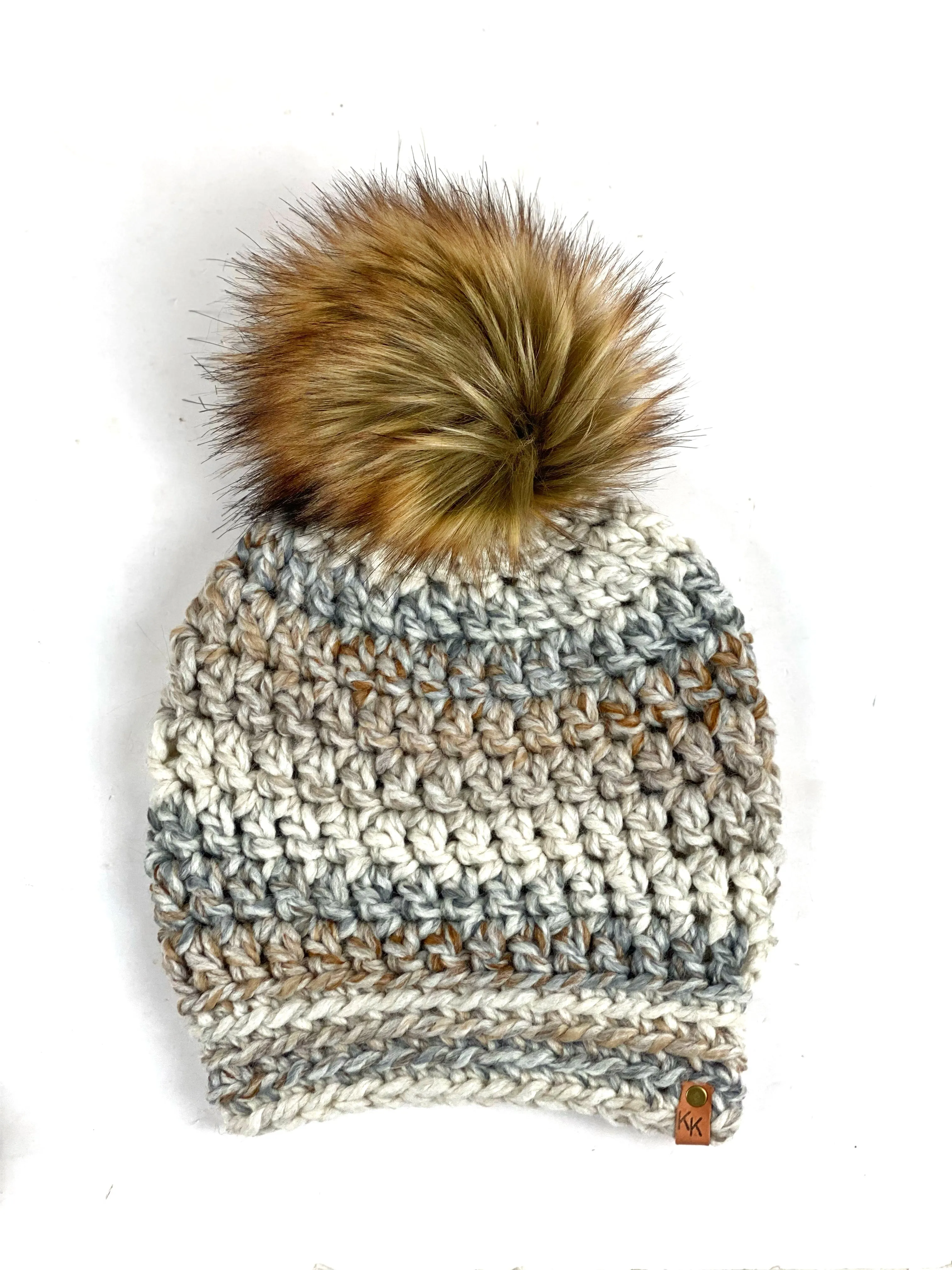 Slightly Slouchy Pom Beanie, Womens Crochet Hat, Handmade Crochet Beanie