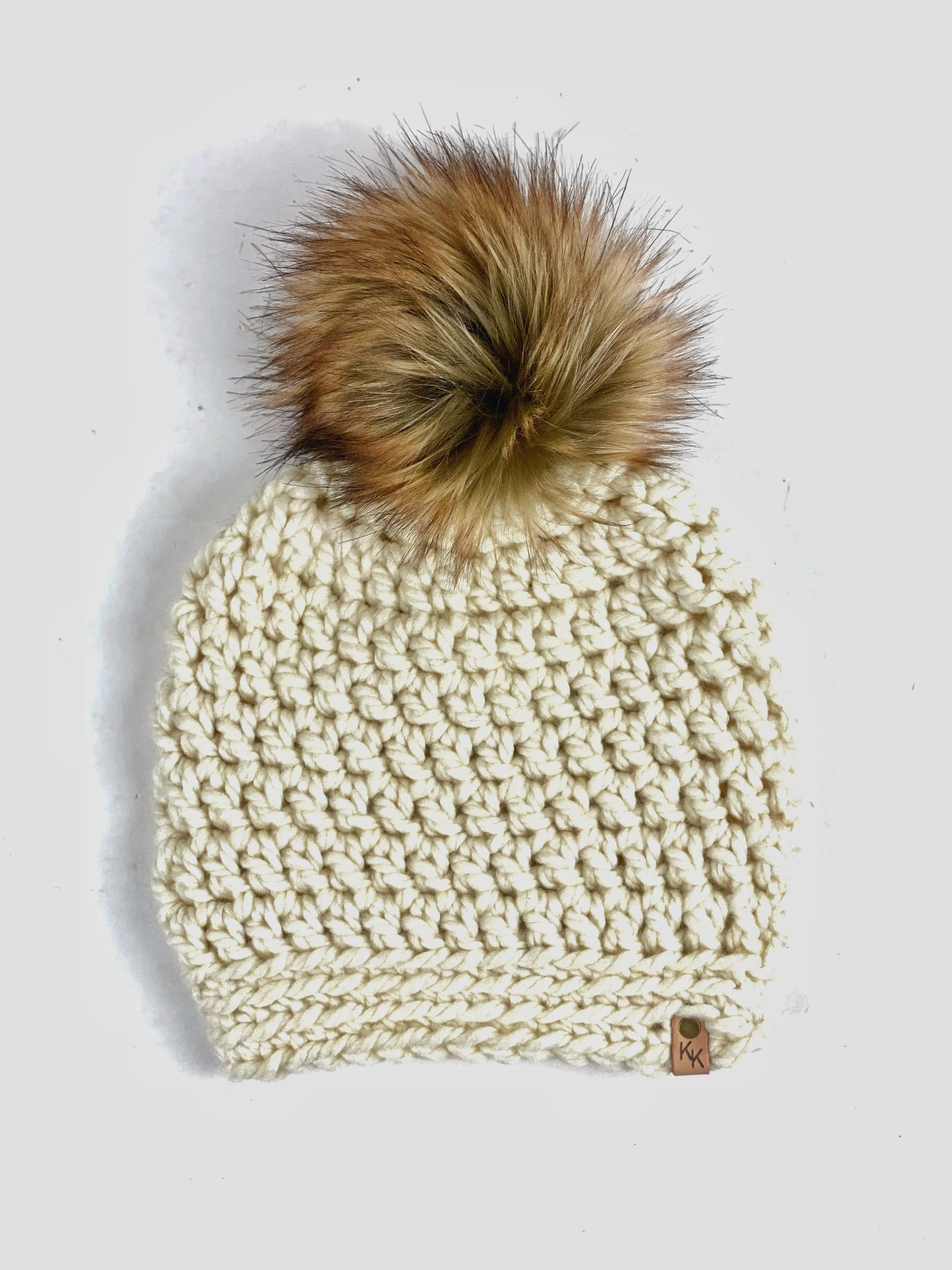 Slightly Slouchy Pom Beanie, Womens Crochet Hat, Handmade Crochet Beanie