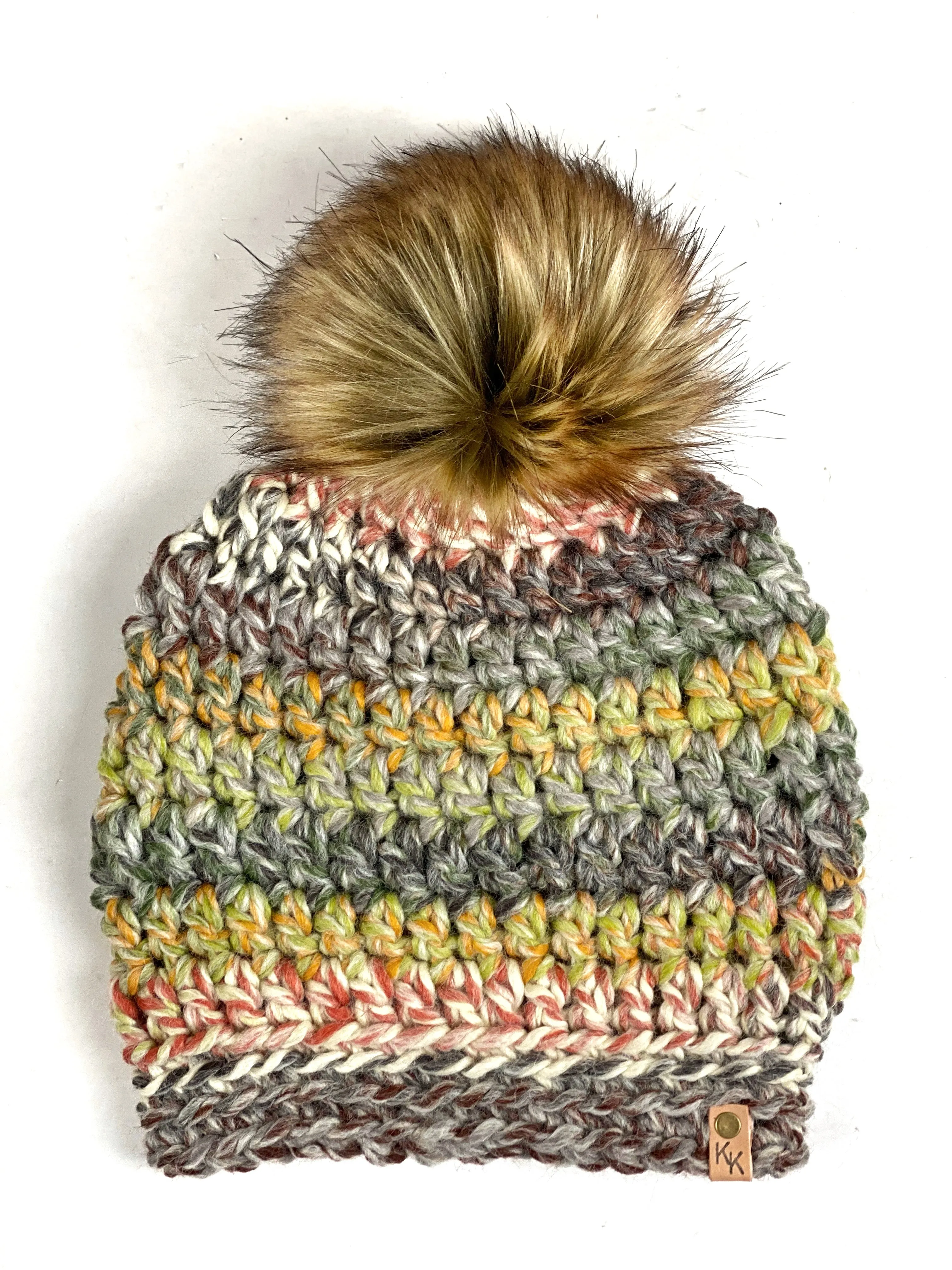 Slightly Slouchy Pom Beanie, Womens Crochet Hat, Handmade Crochet Beanie