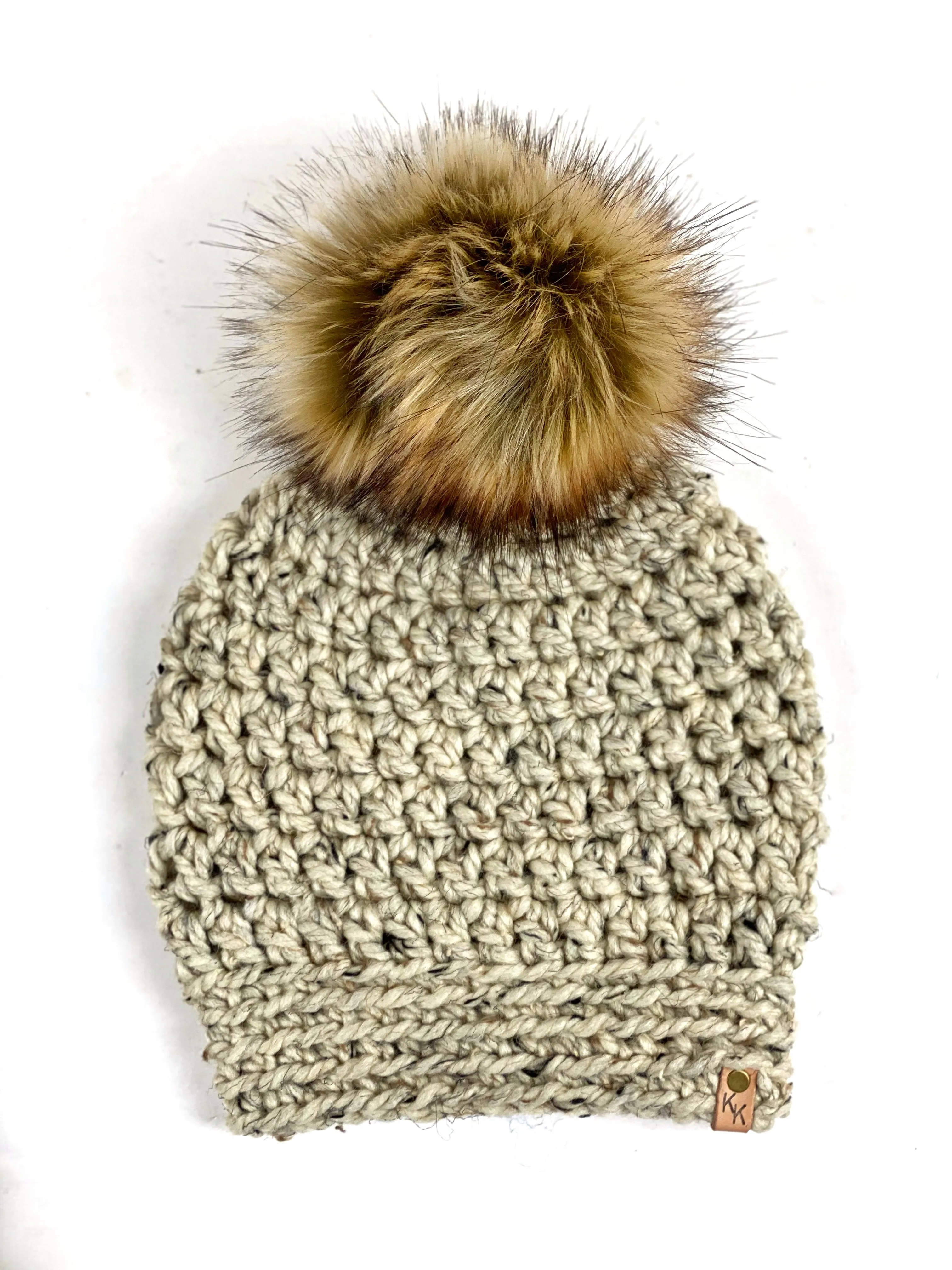 Slightly Slouchy Pom Beanie, Womens Crochet Hat, Handmade Crochet Beanie