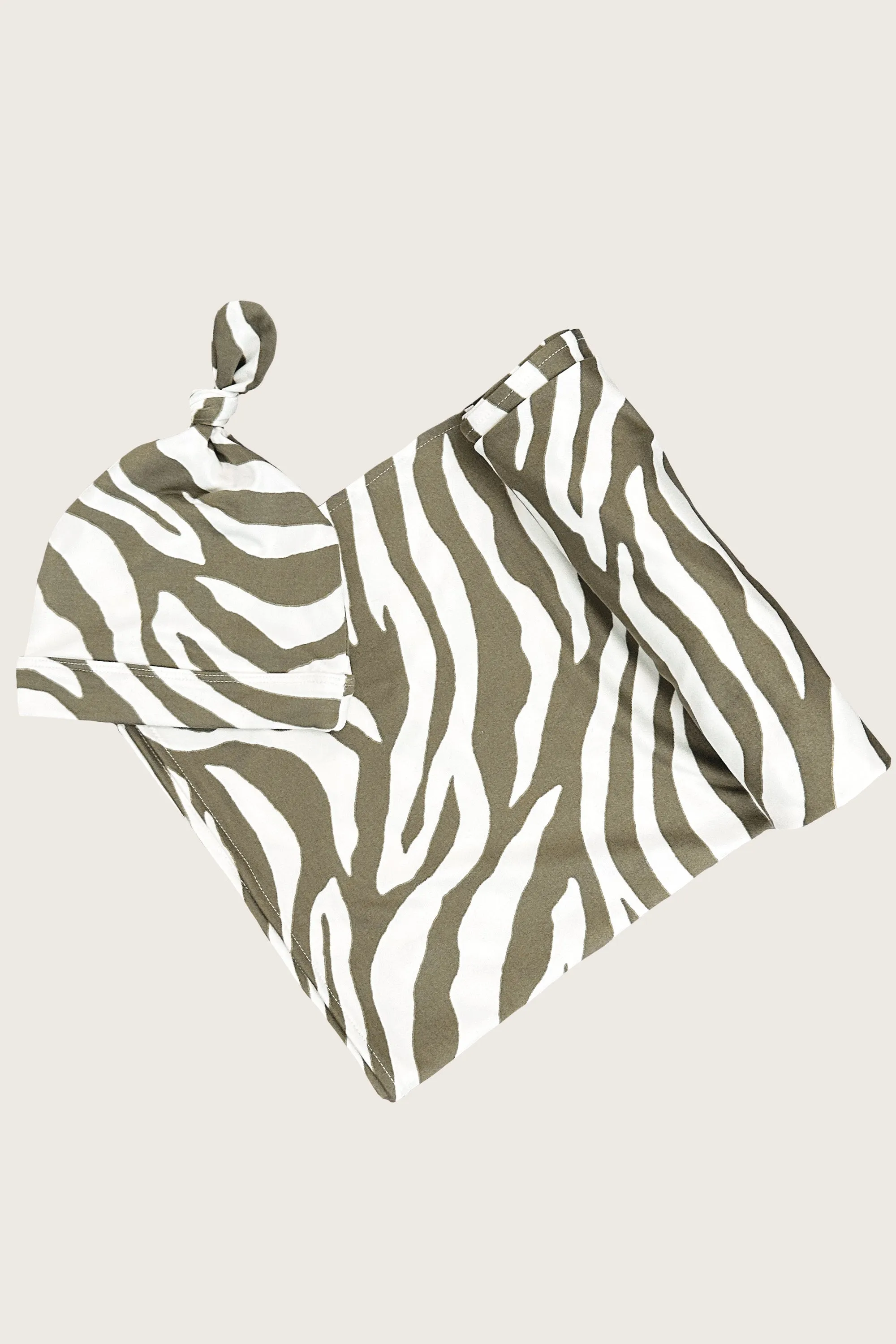 Swaddle & Beanie | Sage Zebra