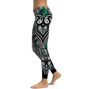 Teal Ornament Pattern Leggings
