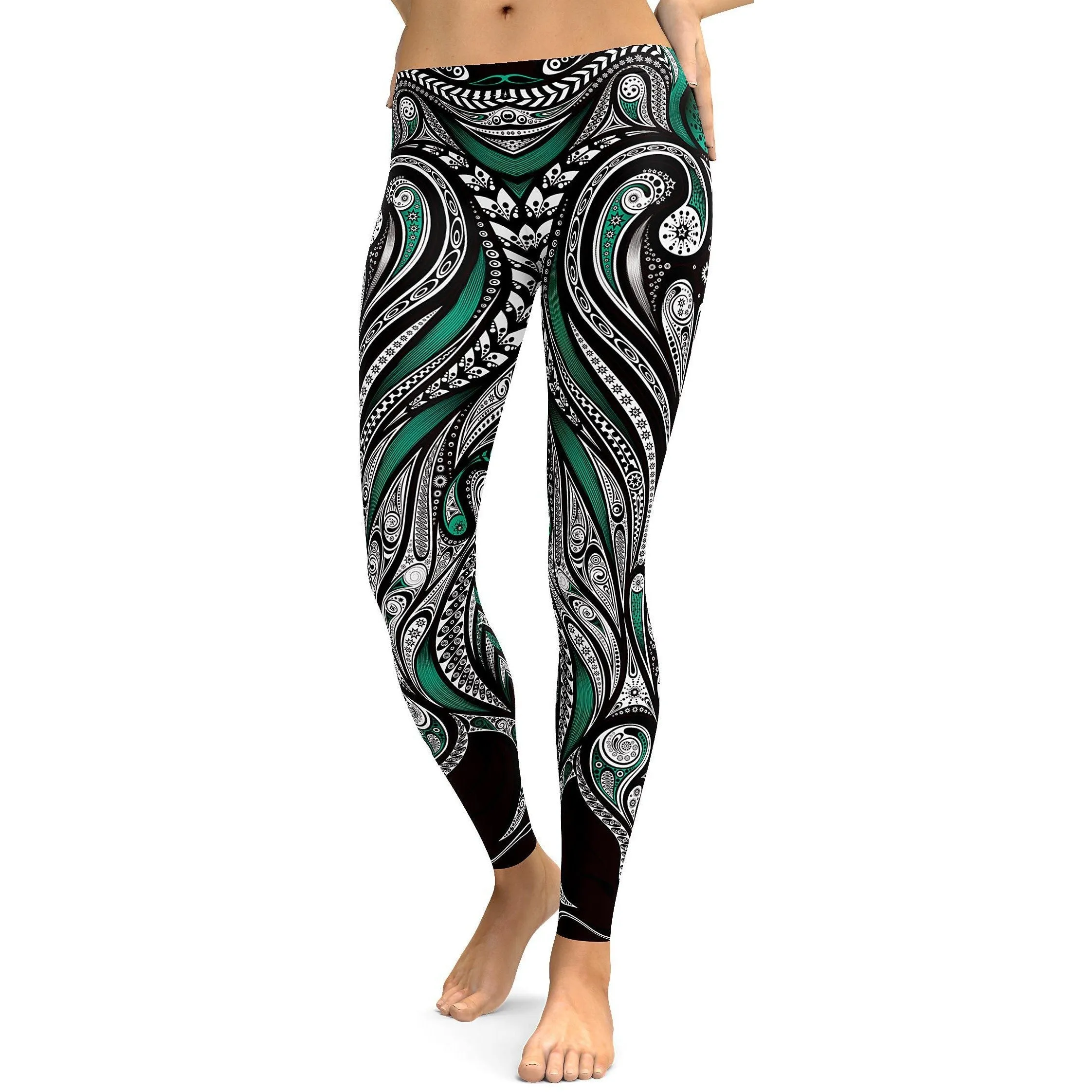 Teal Ornament Pattern Leggings