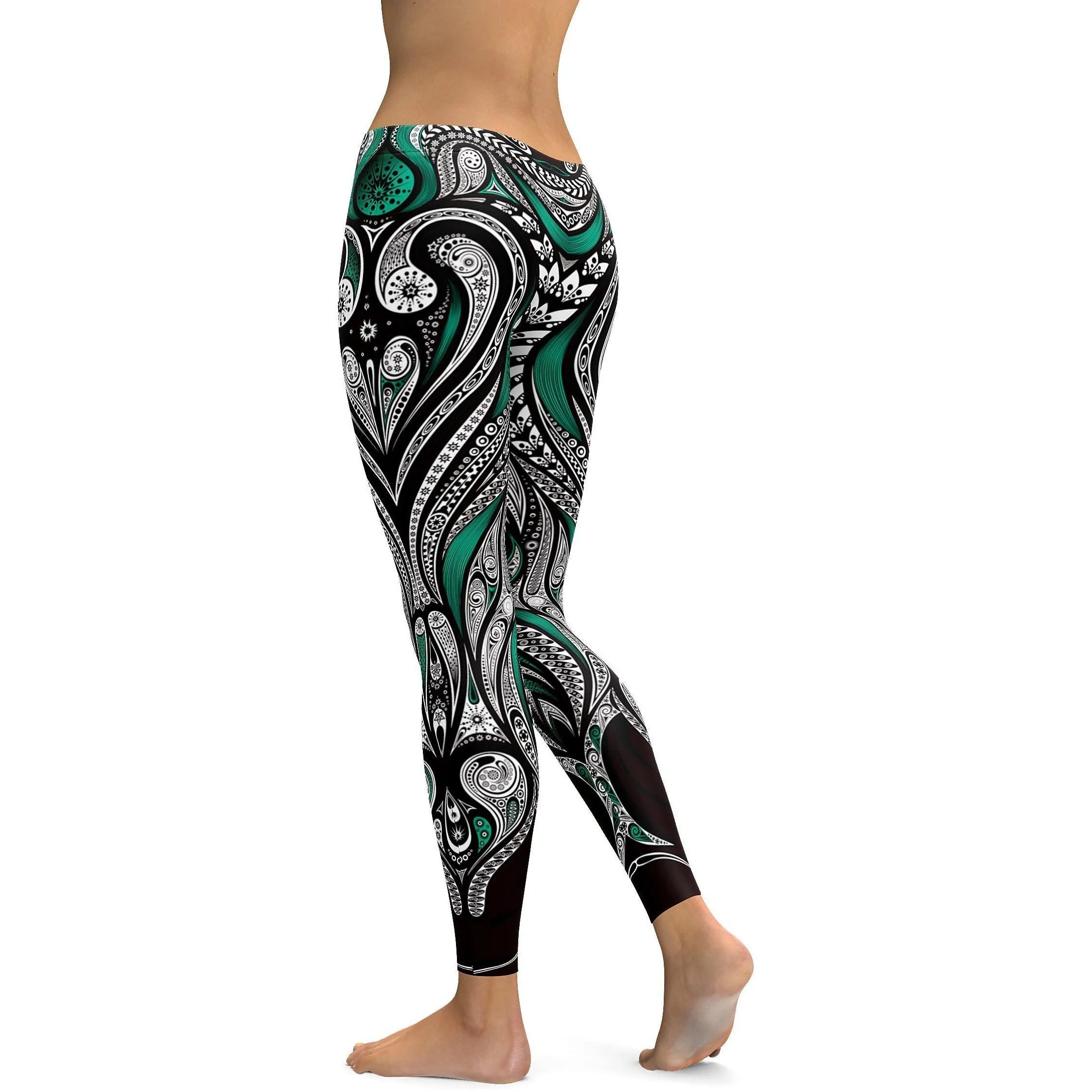 Teal Ornament Pattern Leggings