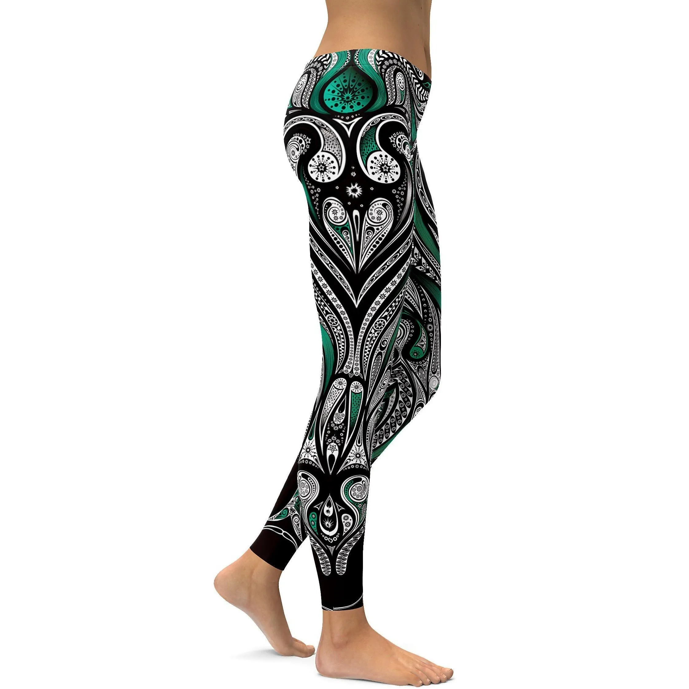 Teal Ornament Pattern Leggings