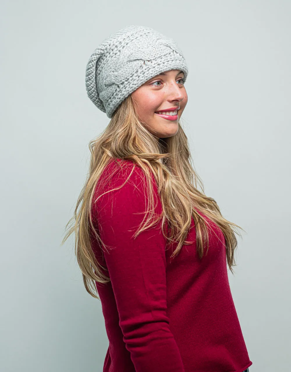 Thick Cable Hem Beanie in Platinum