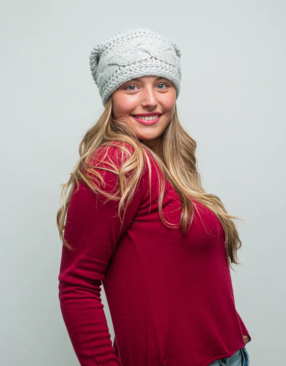 Thick Cable Hem Beanie in Platinum