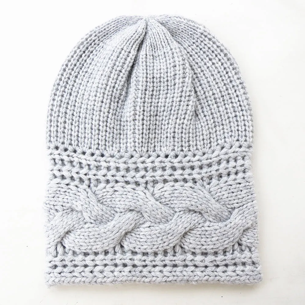 Thick Cable Hem Beanie in Platinum