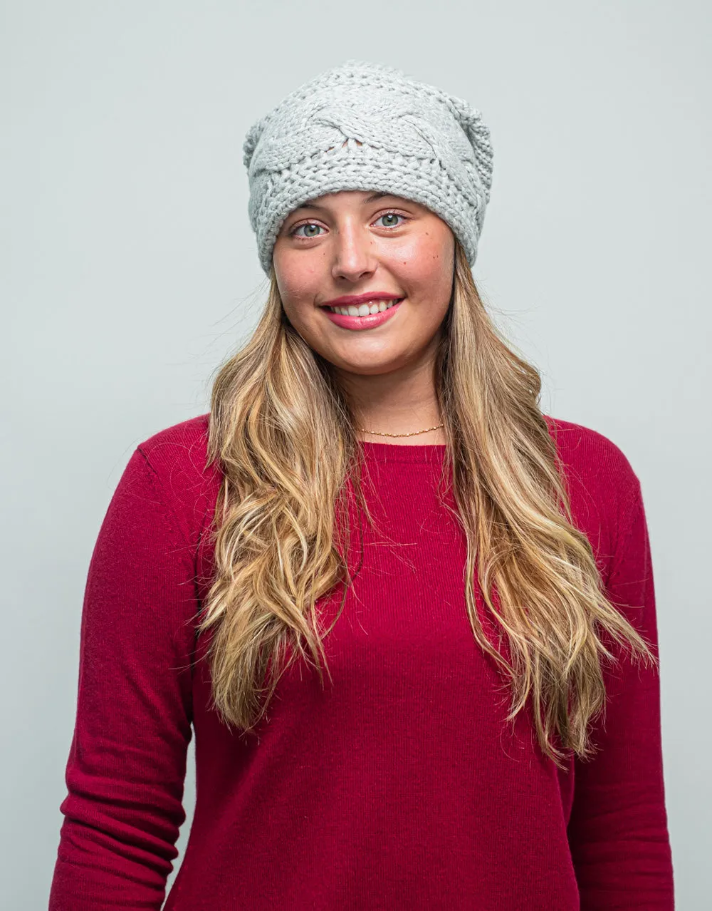 Thick Cable Hem Beanie in Platinum