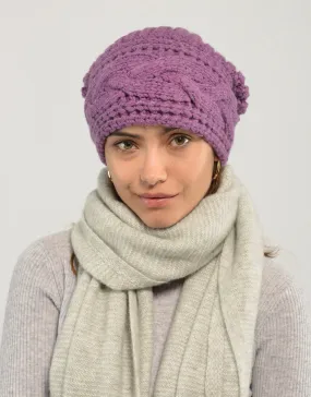 Thick Cable Hem Beanie in Rosebud