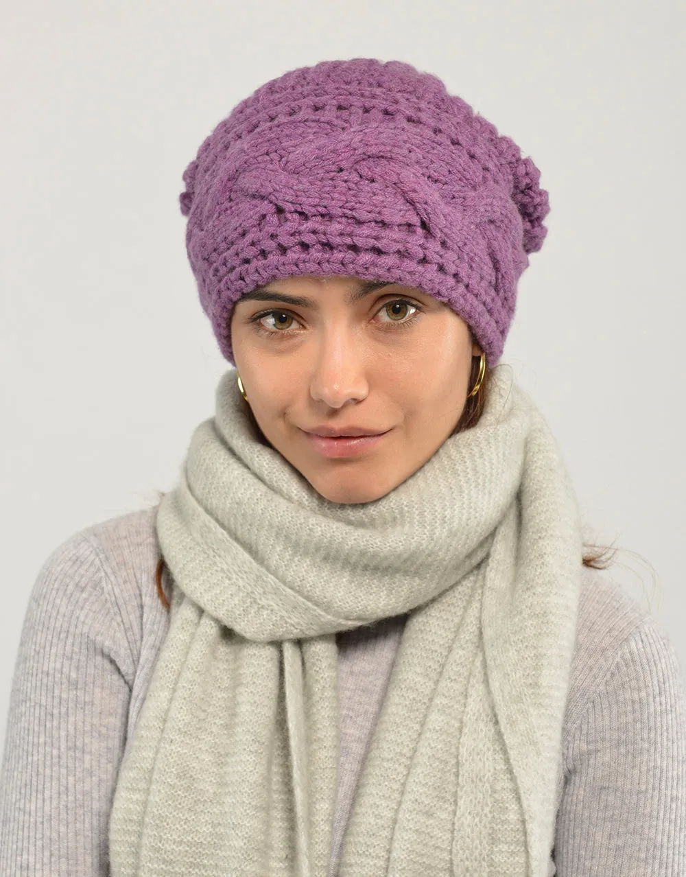 Thick Cable Hem Beanie in Rosebud