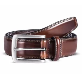 Valentini Stitched Leather Belt with Classic Pin Buckle - Brown