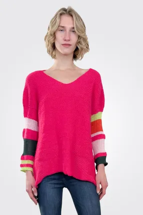 Vatmo V Neck Pullover - Hot Pink