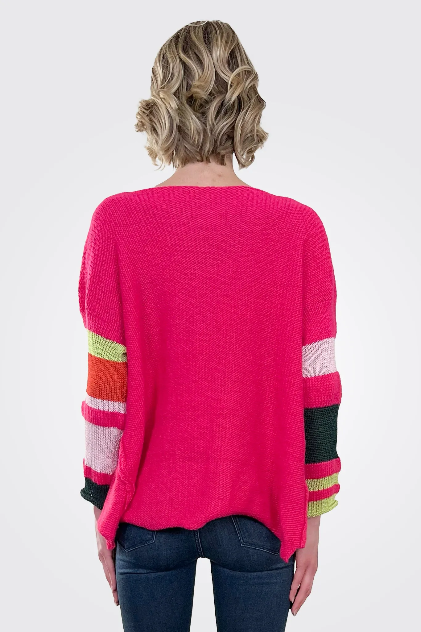 Vatmo V Neck Pullover - Hot Pink