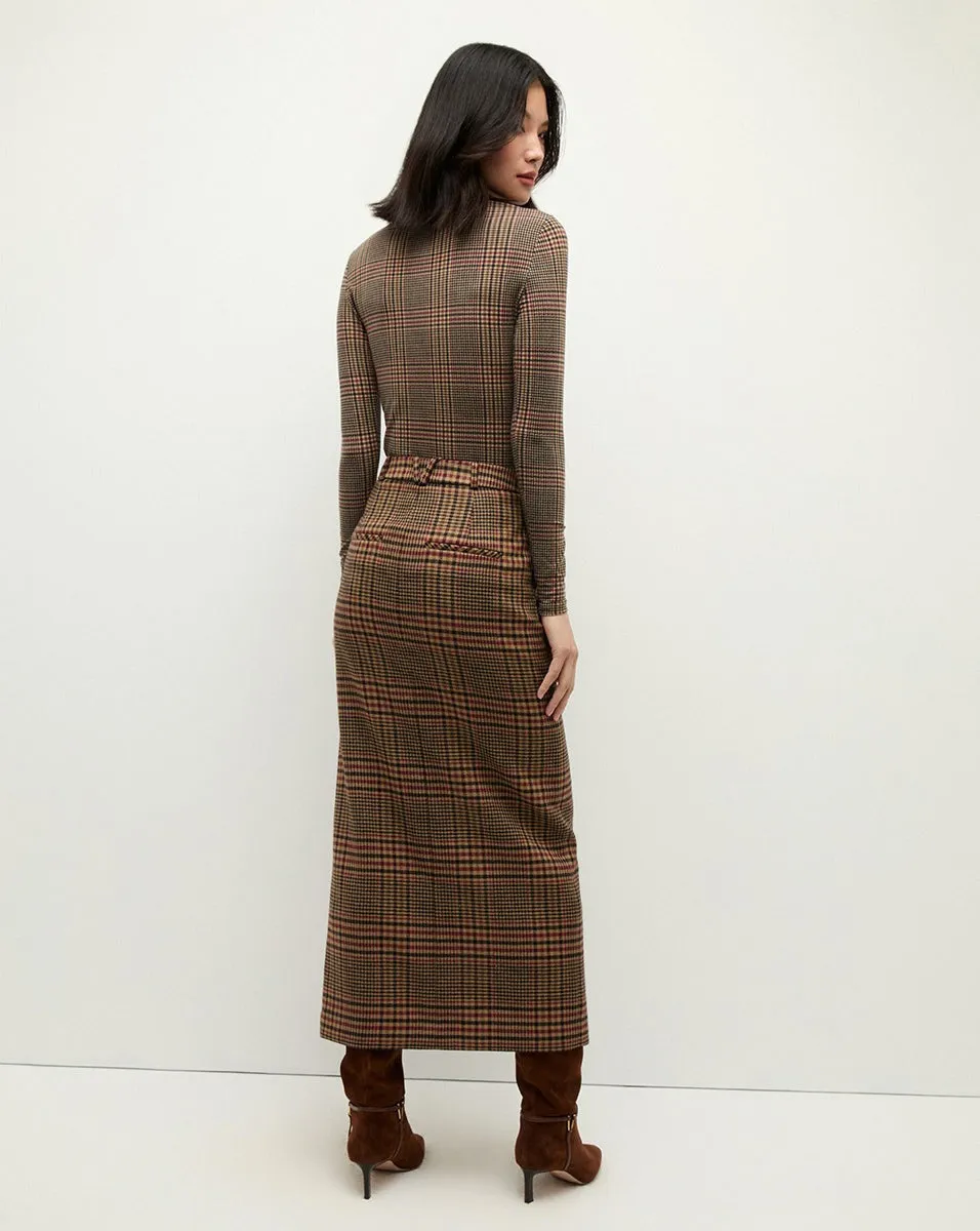 Veronica Beard Maxine Plaid Maxi Skirt in Camel/Black