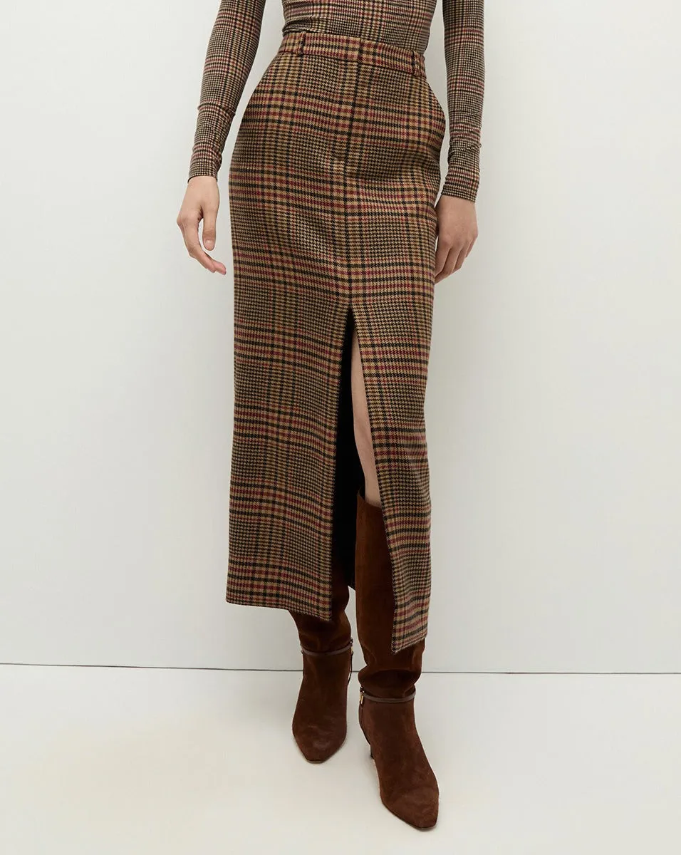 Veronica Beard Maxine Plaid Maxi Skirt in Camel/Black