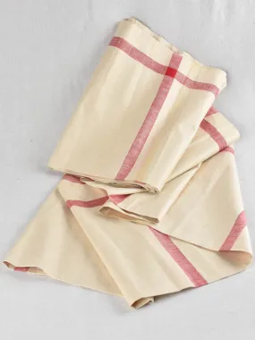 Very large antique French linen fabric with broad red stripe - never used  204"
