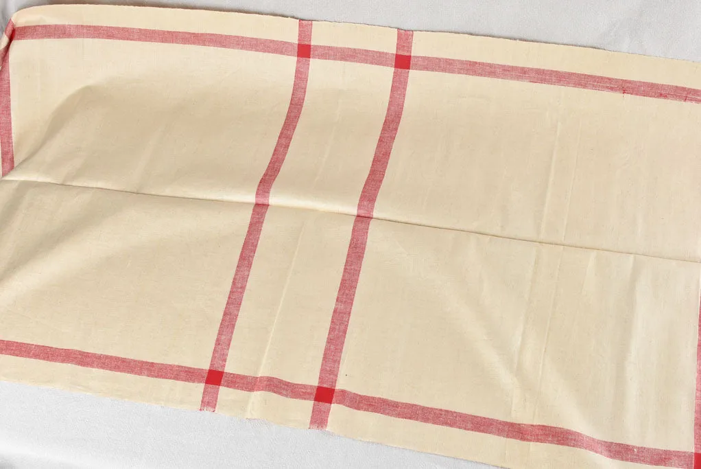 Very large antique French linen fabric with broad red stripe - never used  204"