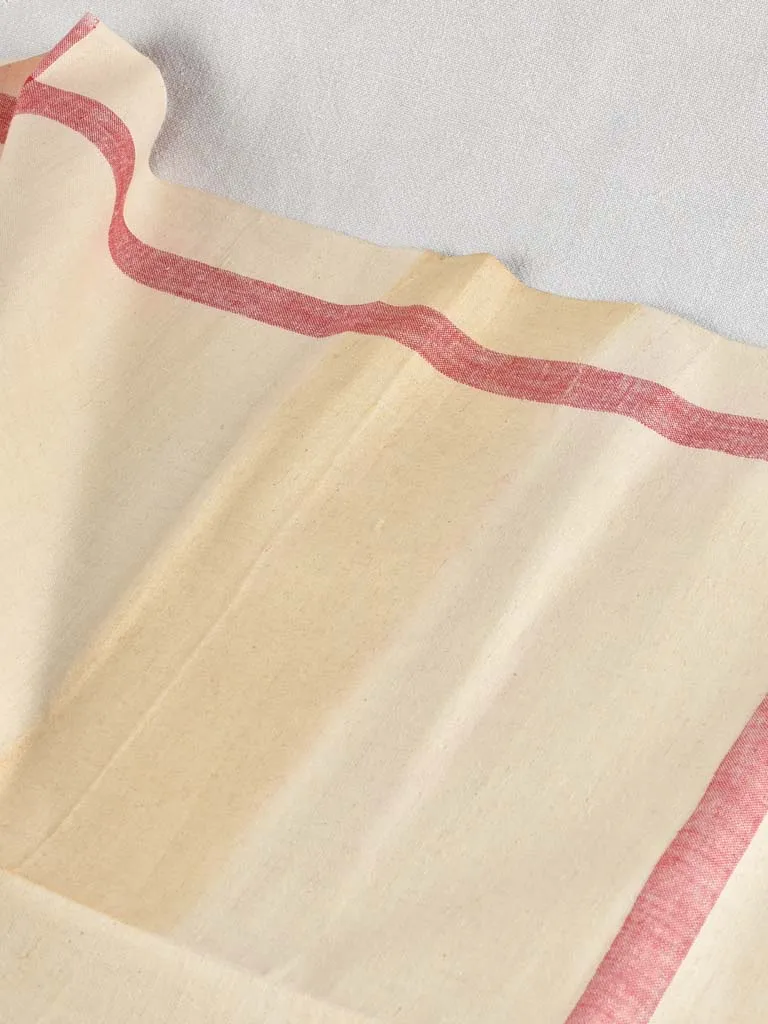 Very large antique French linen fabric with broad red stripe - never used  204"