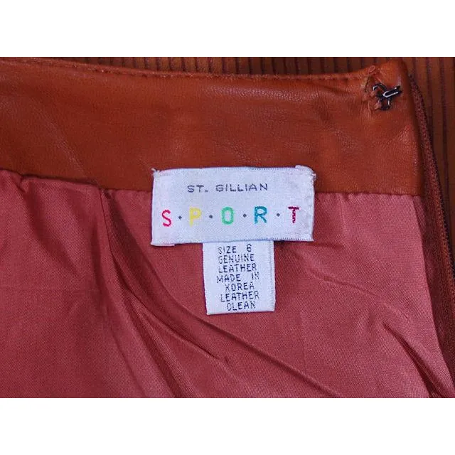 Vintage Leather  Skirt Tan St. Gillian 1980S Textured Lambskin  6