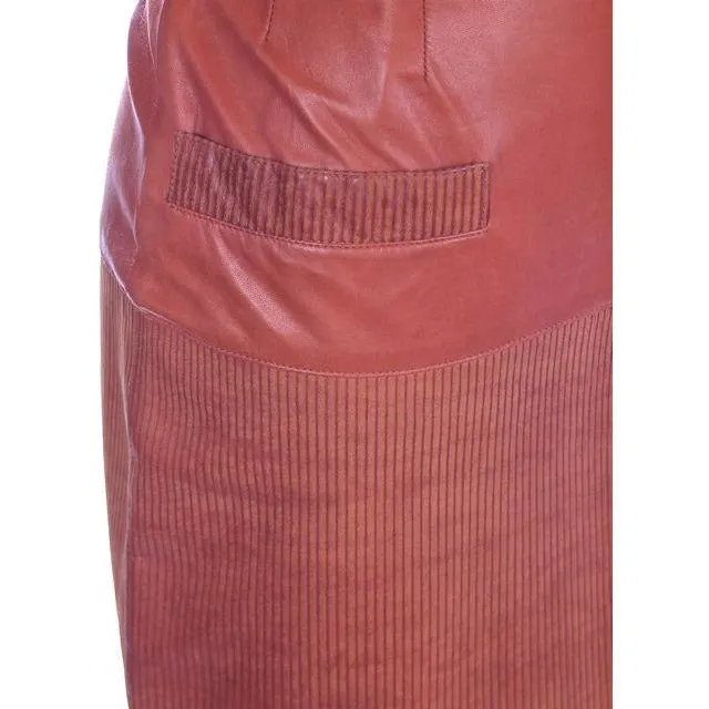 Vintage Leather  Skirt Tan St. Gillian 1980S Textured Lambskin  6
