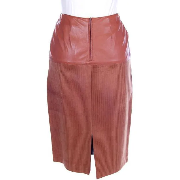 Vintage Leather  Skirt Tan St. Gillian 1980S Textured Lambskin  6