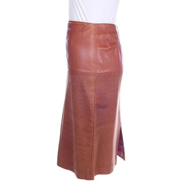 Vintage Leather  Skirt Tan St. Gillian 1980S Textured Lambskin  6