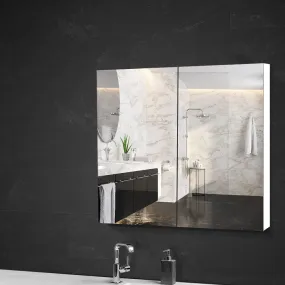 Wall Mounted Bathroom Full Mirror Cabinet Storage 2 Door Vanity Unit White