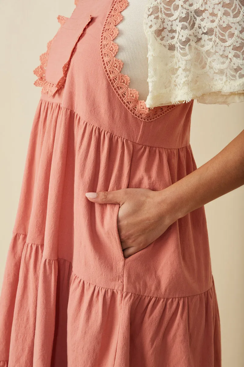Womens Crochet Lace Detailed Overall Dress