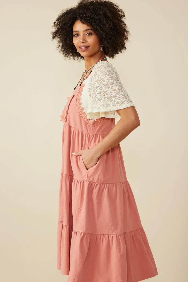 Womens Crochet Lace Detailed Overall Dress