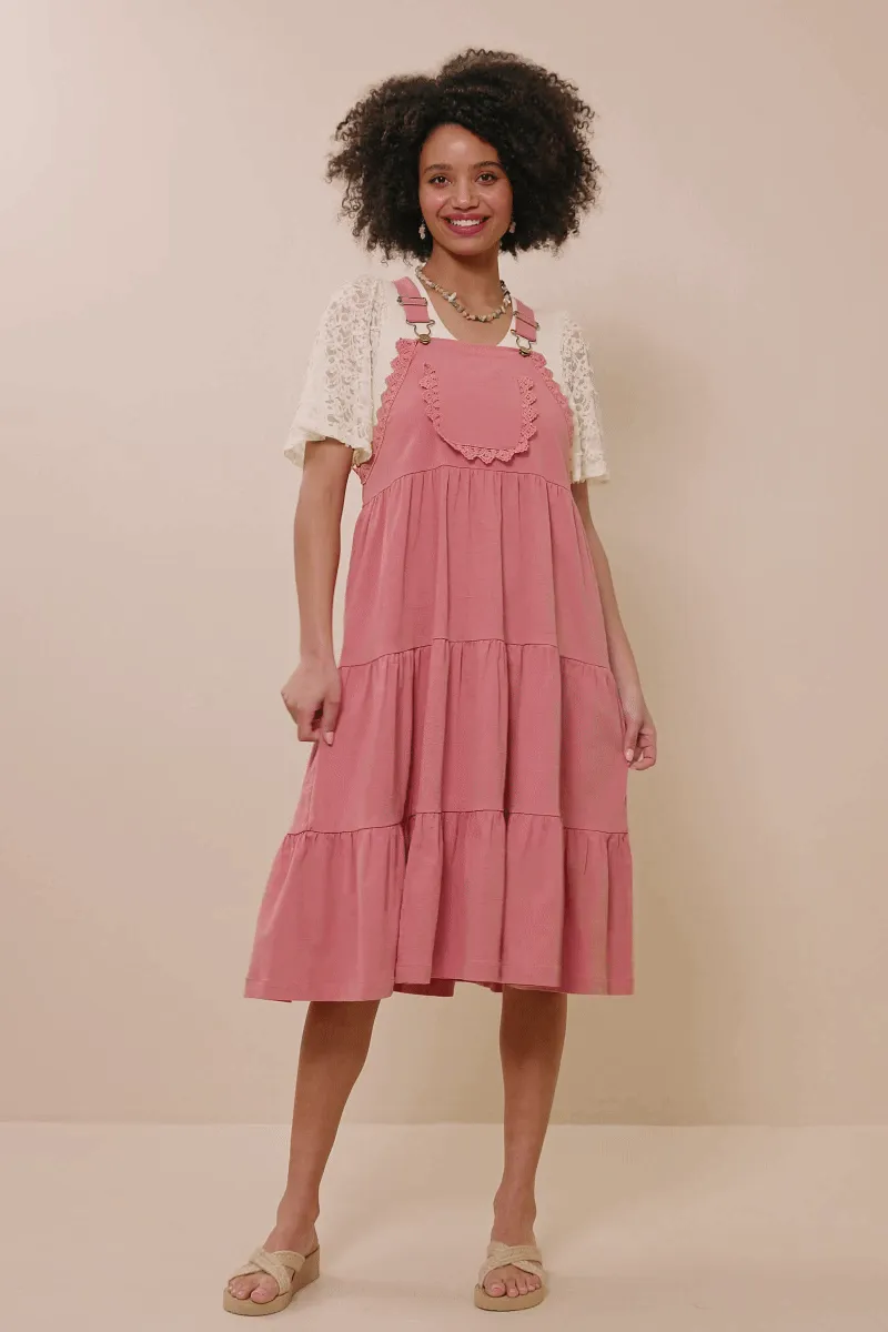 Womens Crochet Lace Detailed Overall Dress